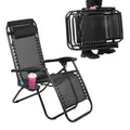 Black Adjustable Steel Mesh Zero Gravity Lounge Chair with Pillow and Cup Holder W7226