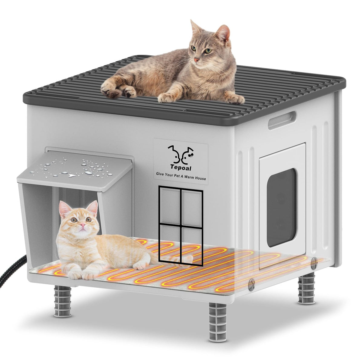 Heated Cat House with Safety Escape Doors and Heating Pads F96613