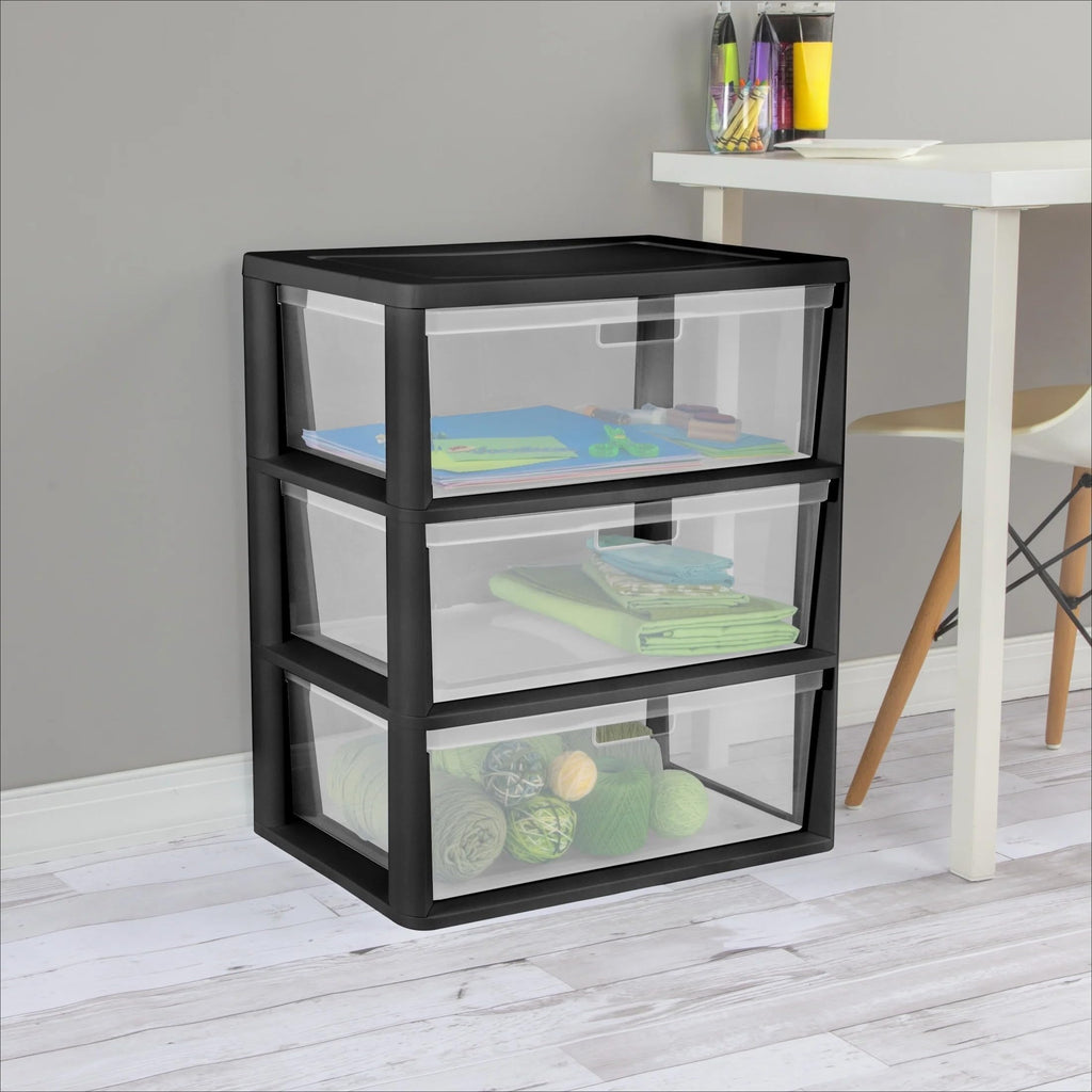 Black 3 Drawer Plastic Storage Cart P7316