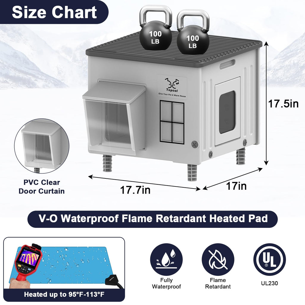 Heated Cat House with Safety Escape Doors and Heating Pads F96613