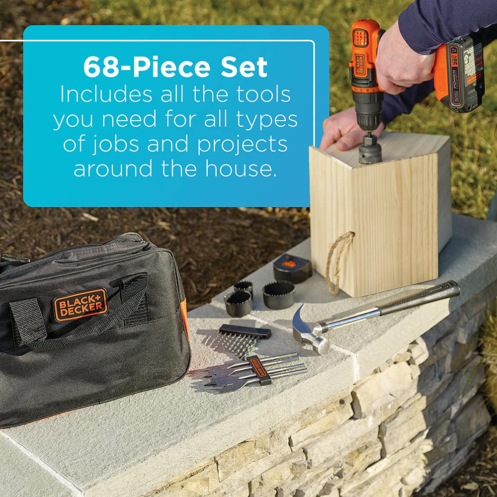 20V MAX 68-Piece Cordless Drill and Home Tool Kit with Storage Bag O70394