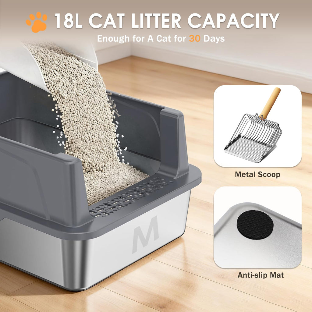 Stainless Steel High Sided Litter Box with Scoop J214966