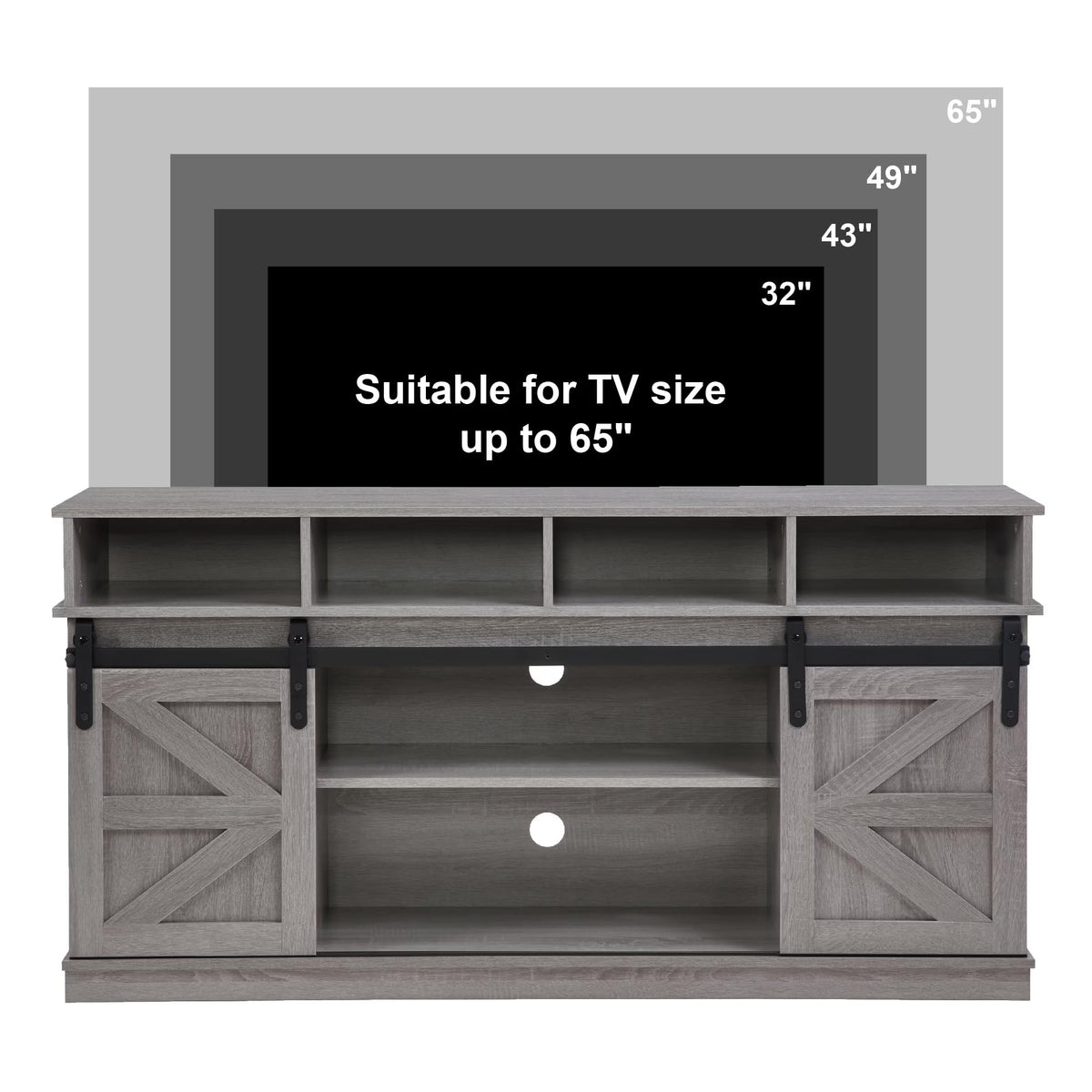 65" Grey Farmhouse TV Stand with Sliding Doors Z5597