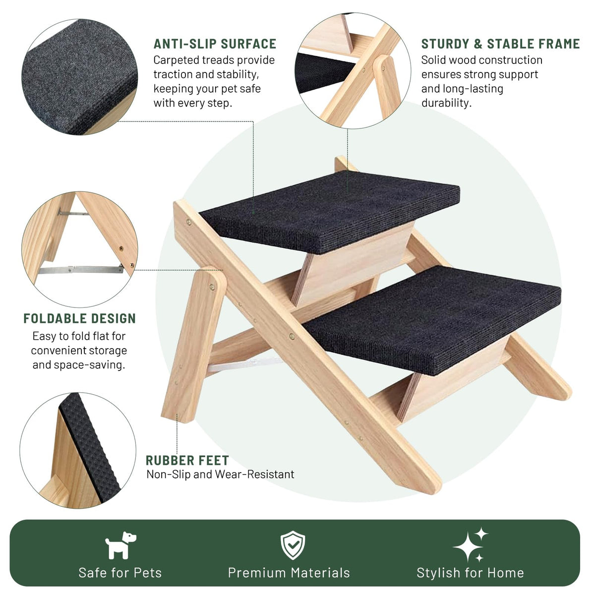 Wooden 2-in-1 Foldable Pet Stairs & Ramp G1303