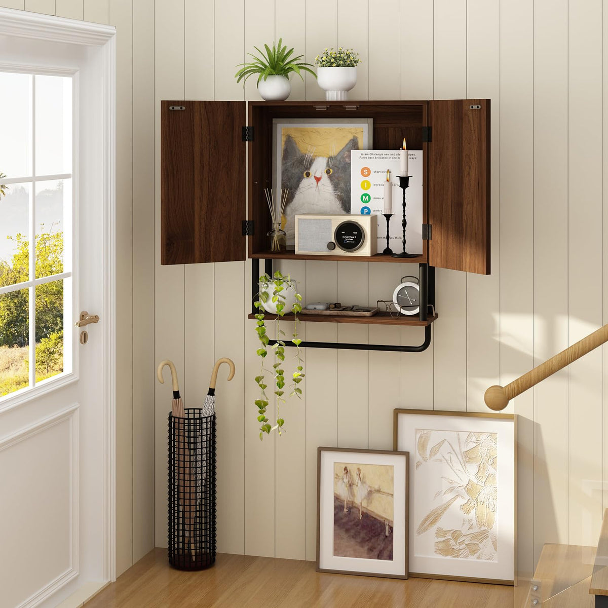 Fluted 2 Doors 3-Tier Bathroom Wall Cabinet O2766