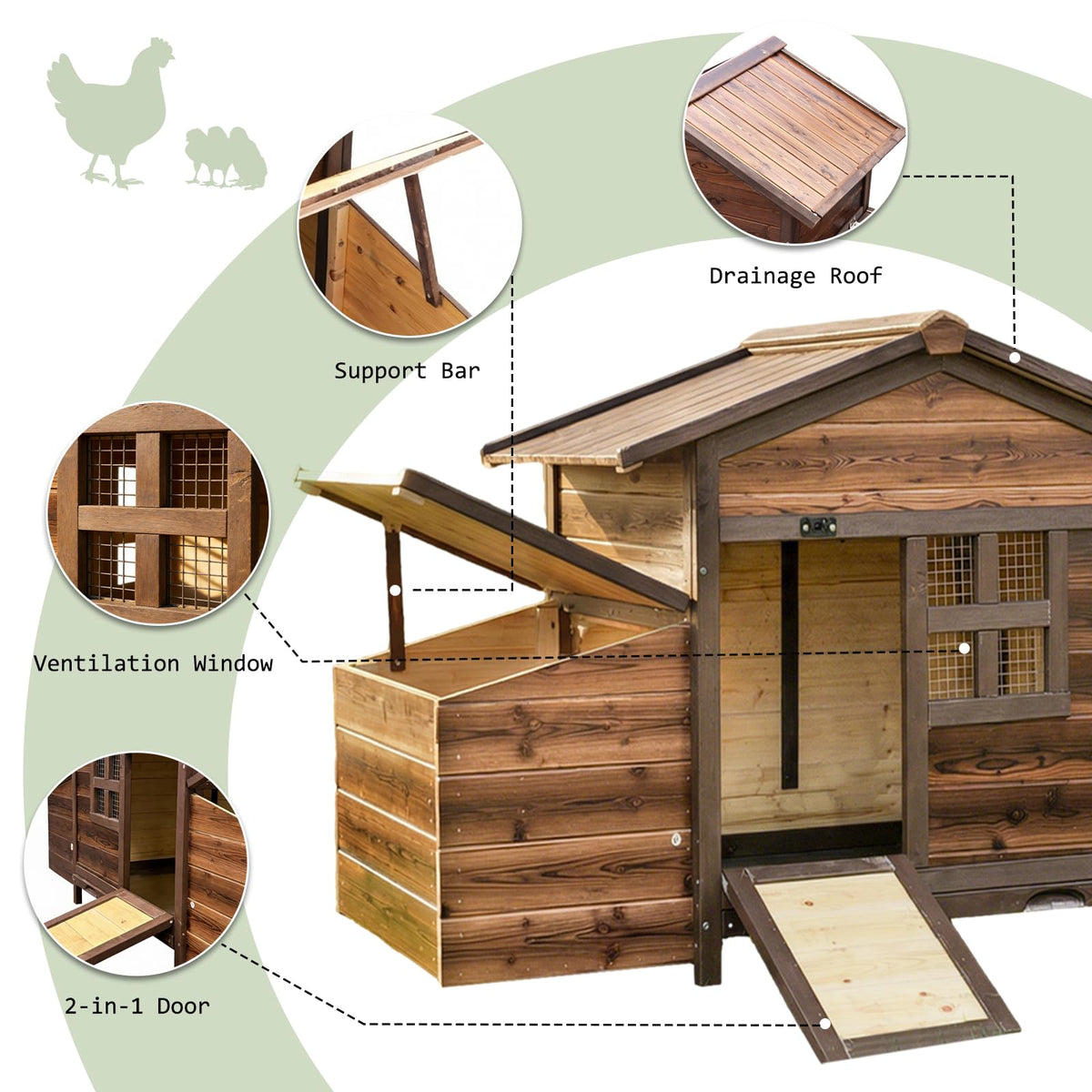 Wooden Chicken Coop Rabbit Hutch with Nesting Boxes L343107
