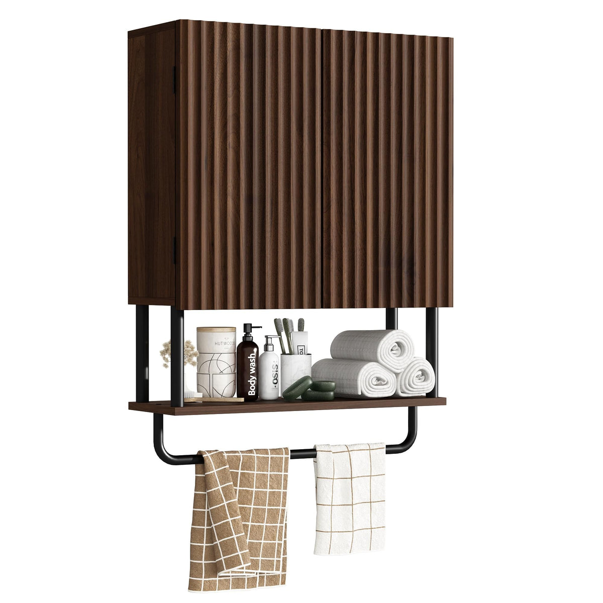 Fluted 2 Doors 3-Tier Bathroom Wall Cabinet O2766