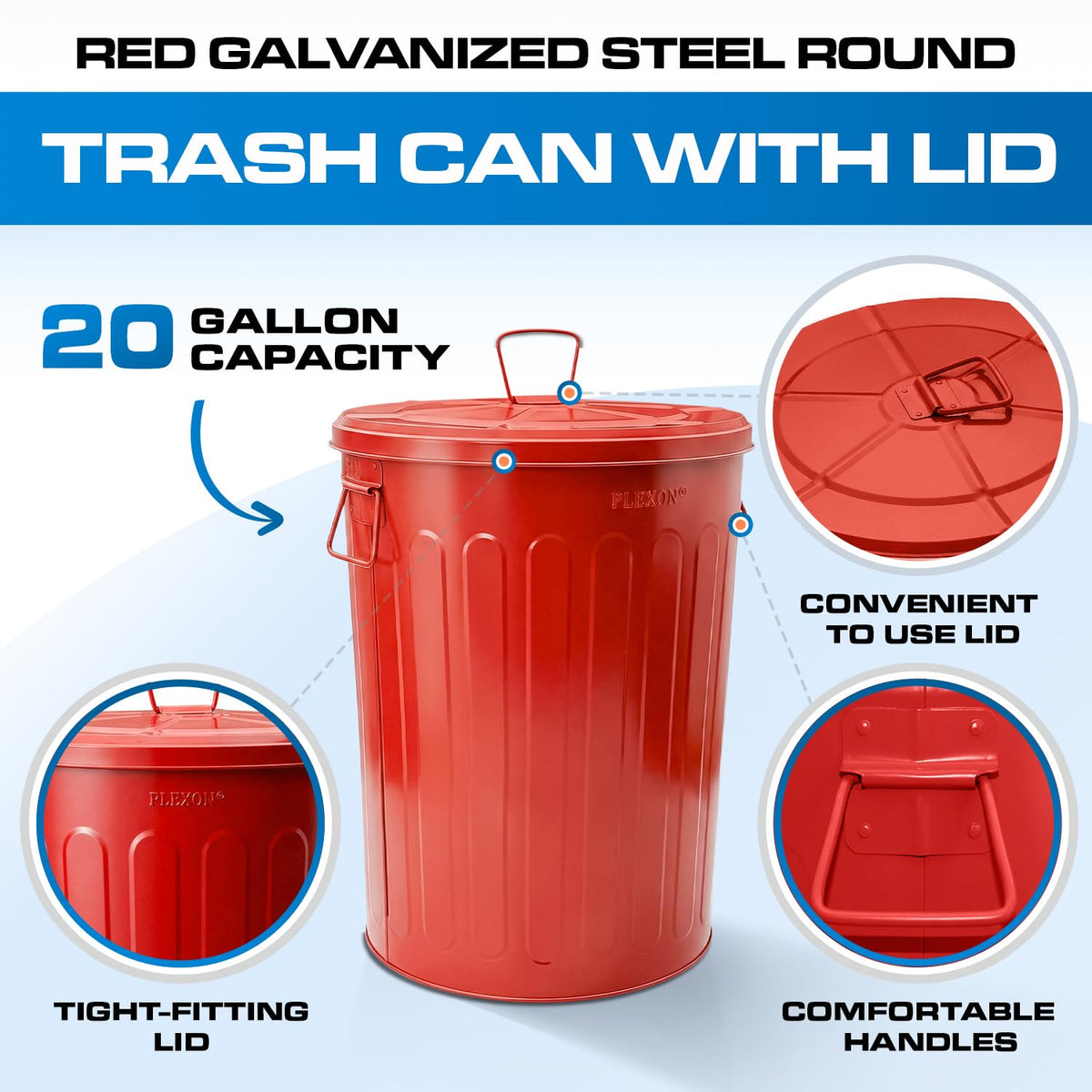 20 Gallon Red Metal Trash Can with Lid N392861