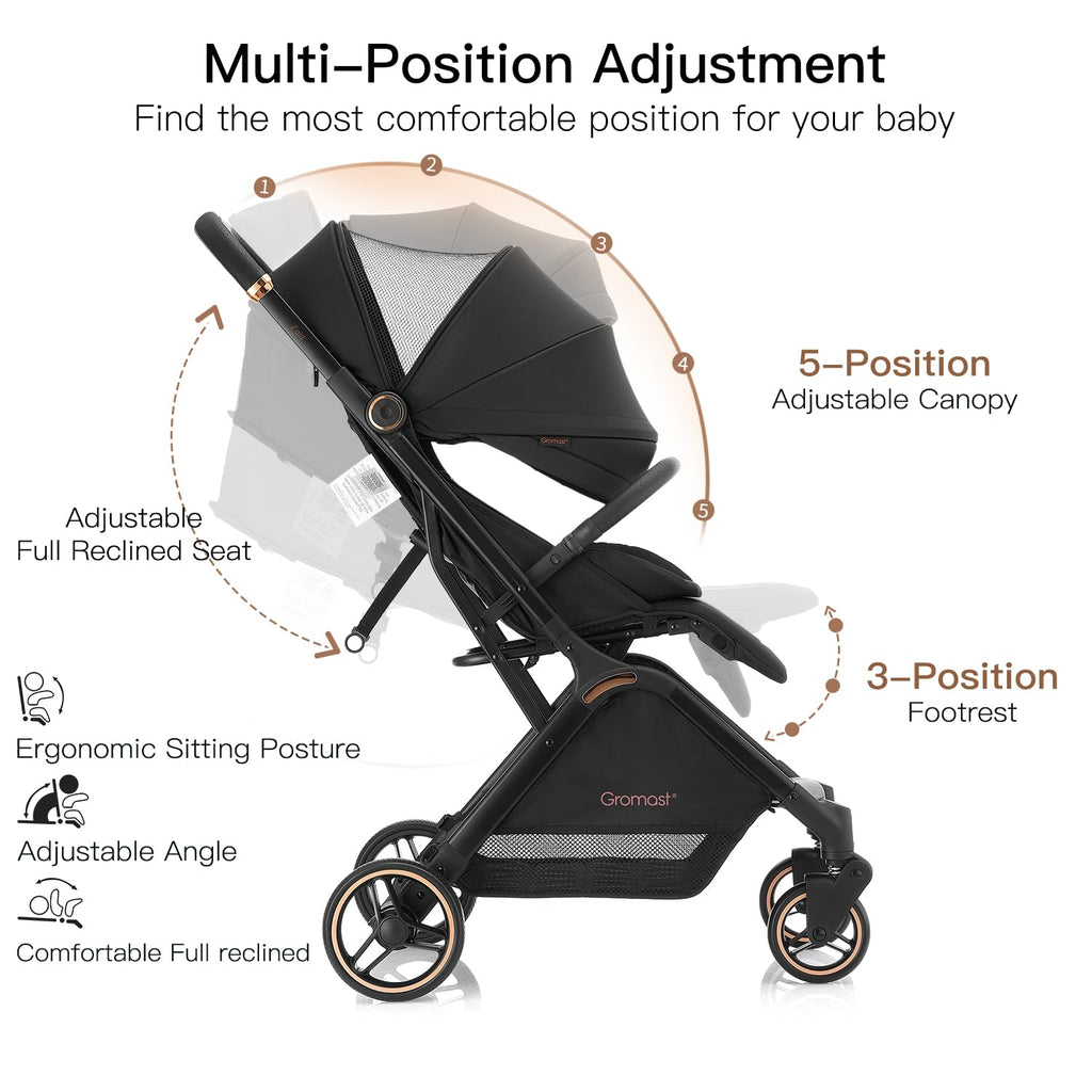 Gravity Folding Baby Stroller with Canopy & Cup Holder, Black S26397