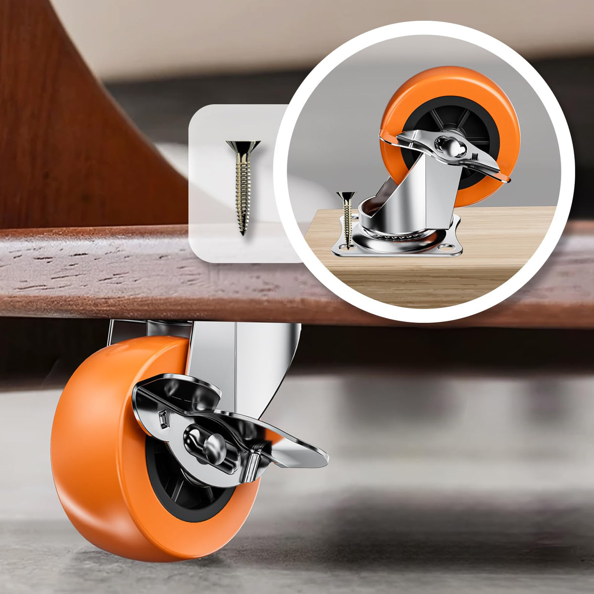 2" Plate Casters with Brake, 8 Pack PU Swivel Wheels T78983