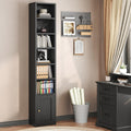 7-Tier Narrow Bookshelf with Door and Storage Cabinet, Black K959182