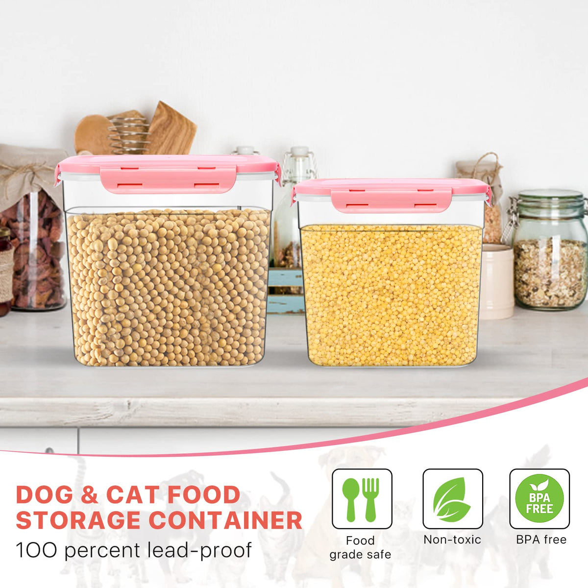 3 Pieces Plastic Pet Food Storage Containers with Spoon S988166