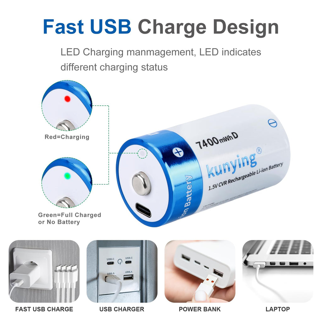 8 Pack Rechargeable Lithium D Cell Batteries I6416