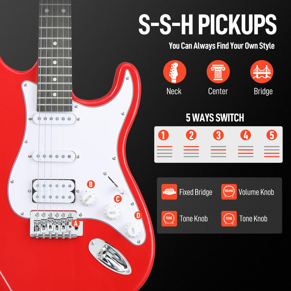 39 Inch Red Electric Guitar Kit with Amp O65348