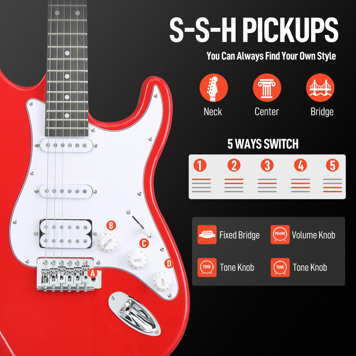 39 Inch Red Electric Guitar Kit with Amp O65348