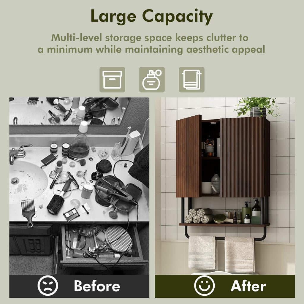 Fluted 2 Doors 3-Tier Bathroom Wall Cabinet O2766