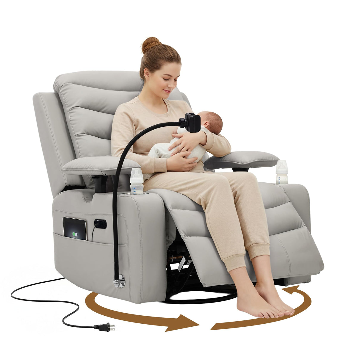 Grey Swivel Rocking Recliner L336