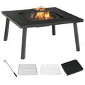 34" Fire Pit with Grill Spark Screen Poker Cover Black U8558