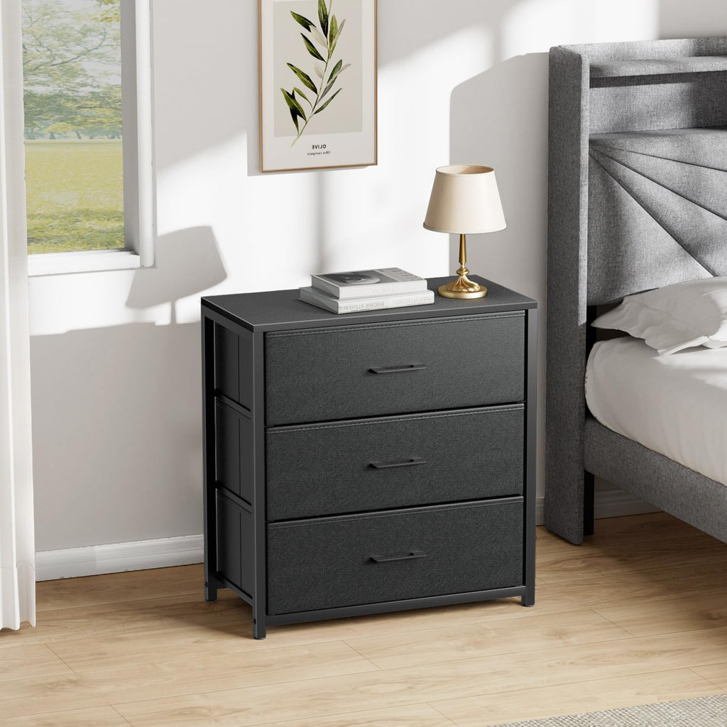 Black 3 Fabric Drawer Nightstand B358961