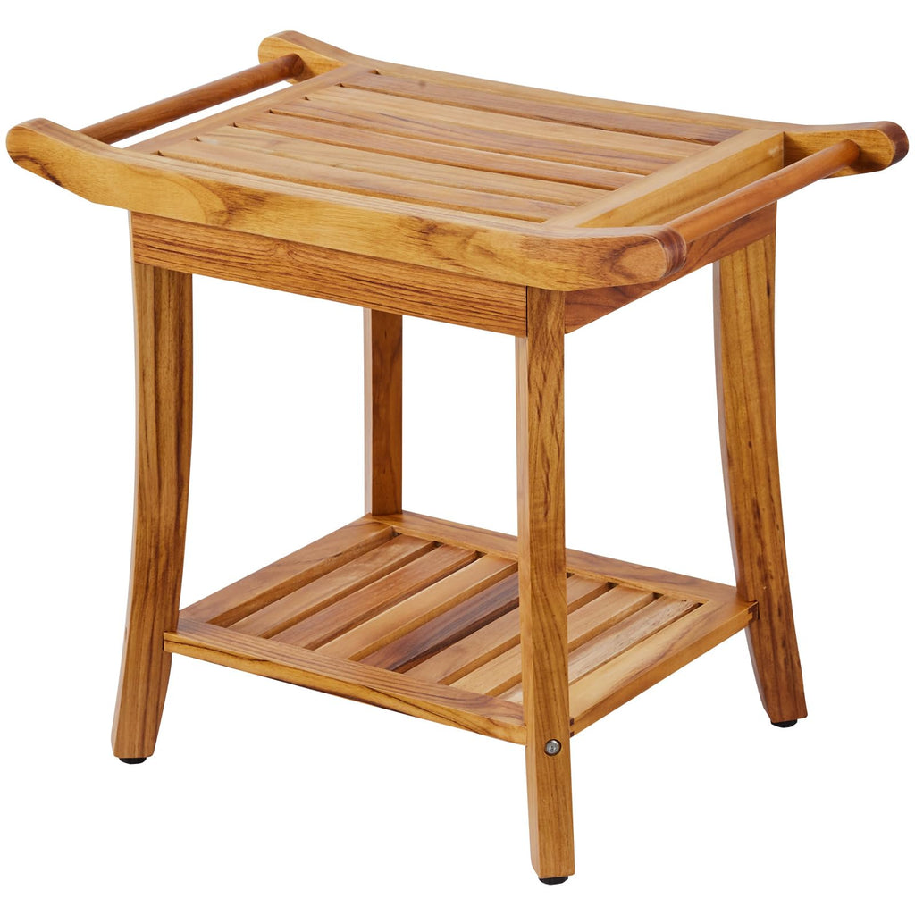 Teak Shower Bench with Storage Shelf F413368
