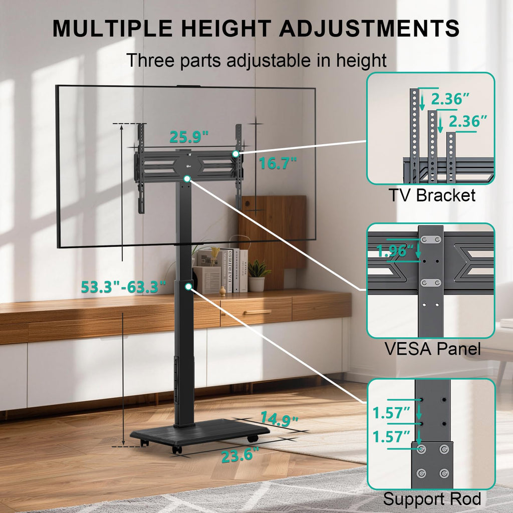 Rolling TV Stand with Power Outlet for 39-75 inch TV, Black O491