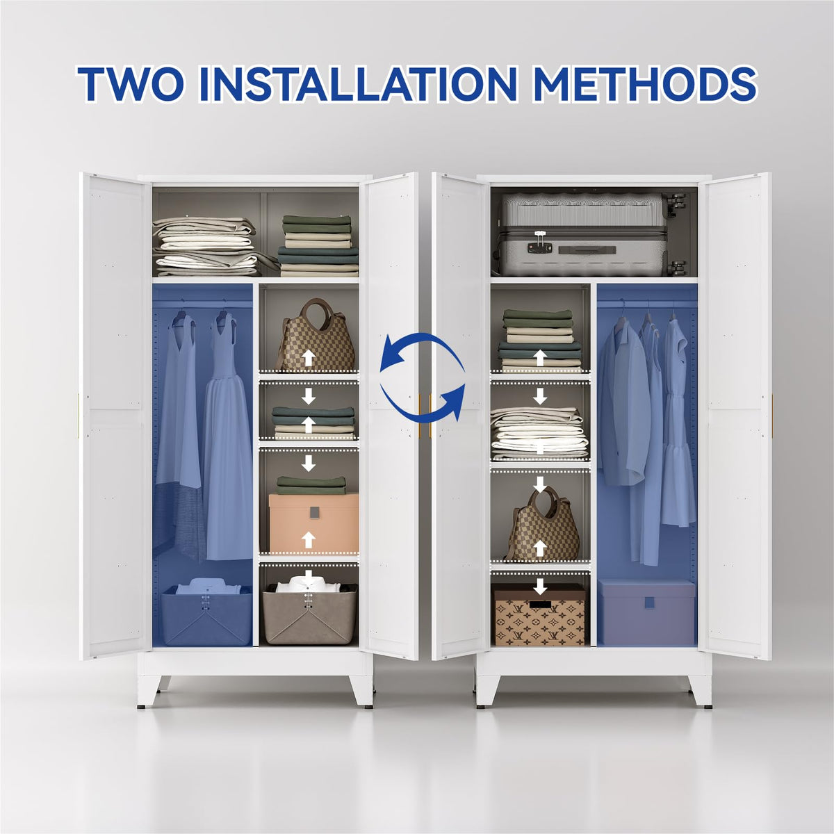 Metal Wardrobe Closet with Doors, 71'' Tall Steel Armoire with Shelves C77152