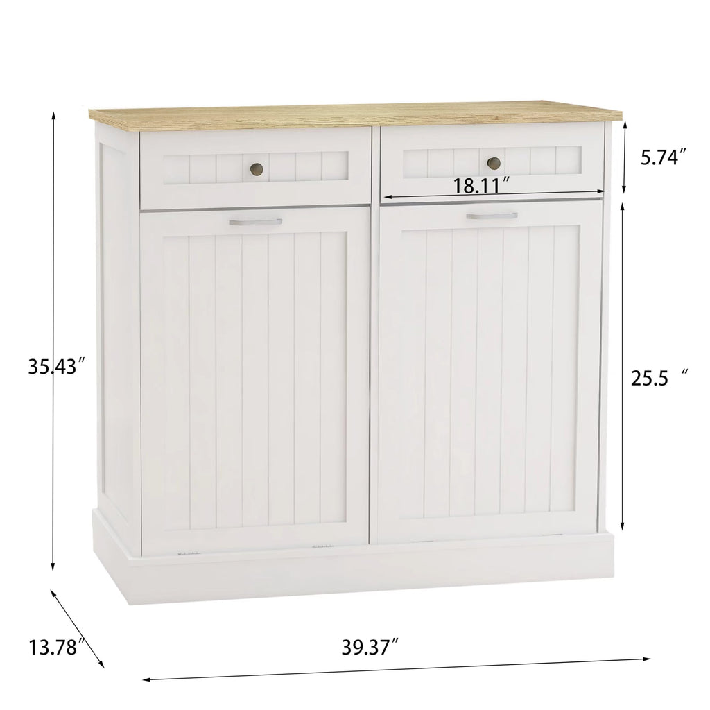 White 2x10 Gallon Solid Wood Trash Cabinet U96719