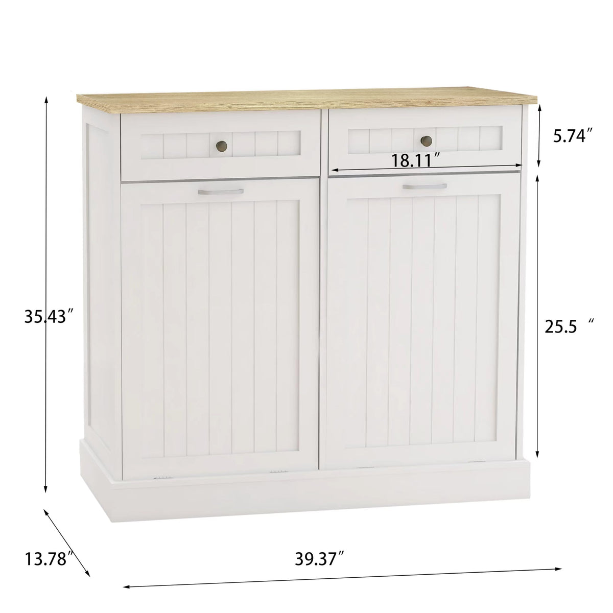 White 2x10 Gallon Solid Wood Trash Cabinet U96719