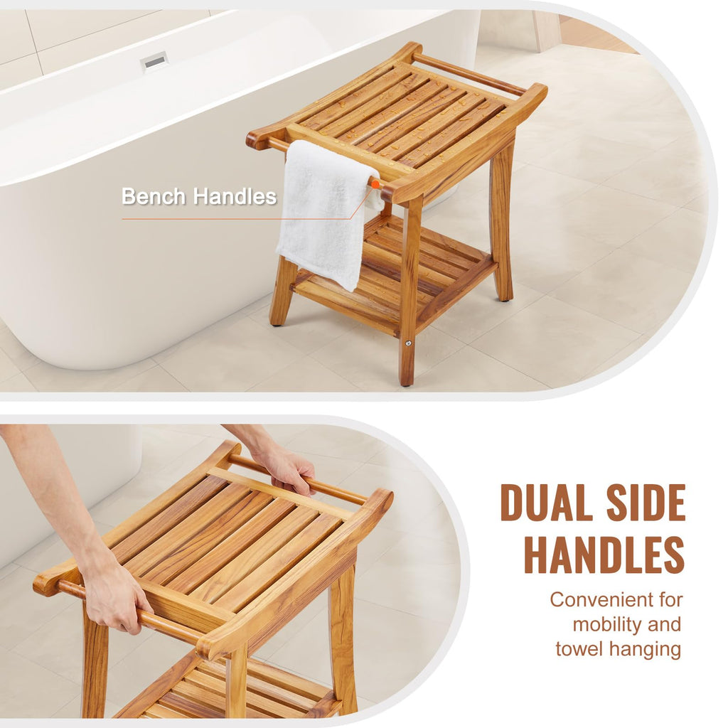 Teak Shower Bench with Storage Shelf F413368