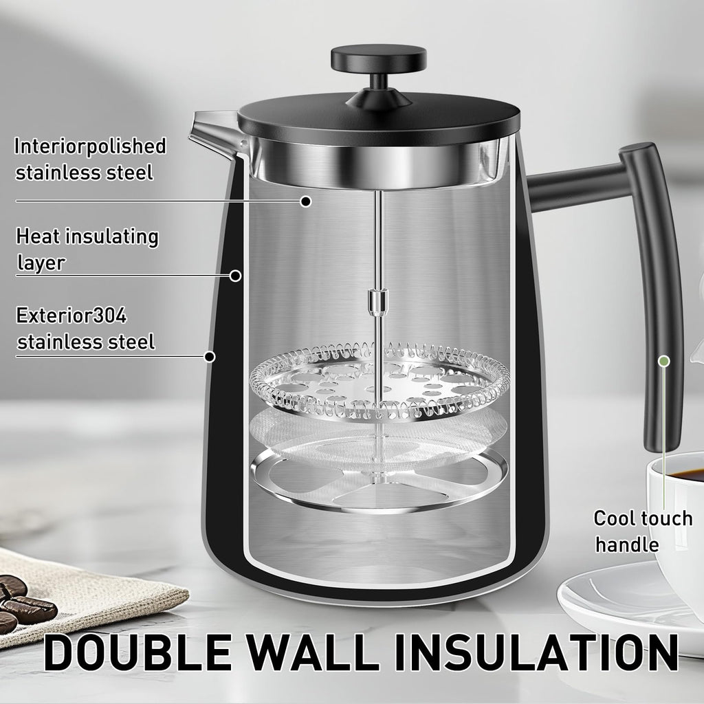 50oz Stainless Steel Insulated French Press Coffee Maker L5532