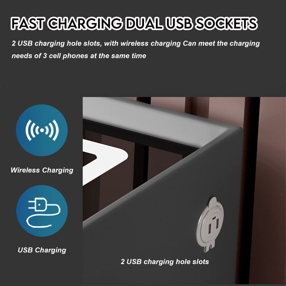 White Nightstand with Wireless Charging Station and Fingerprint Lock Drawer F32303