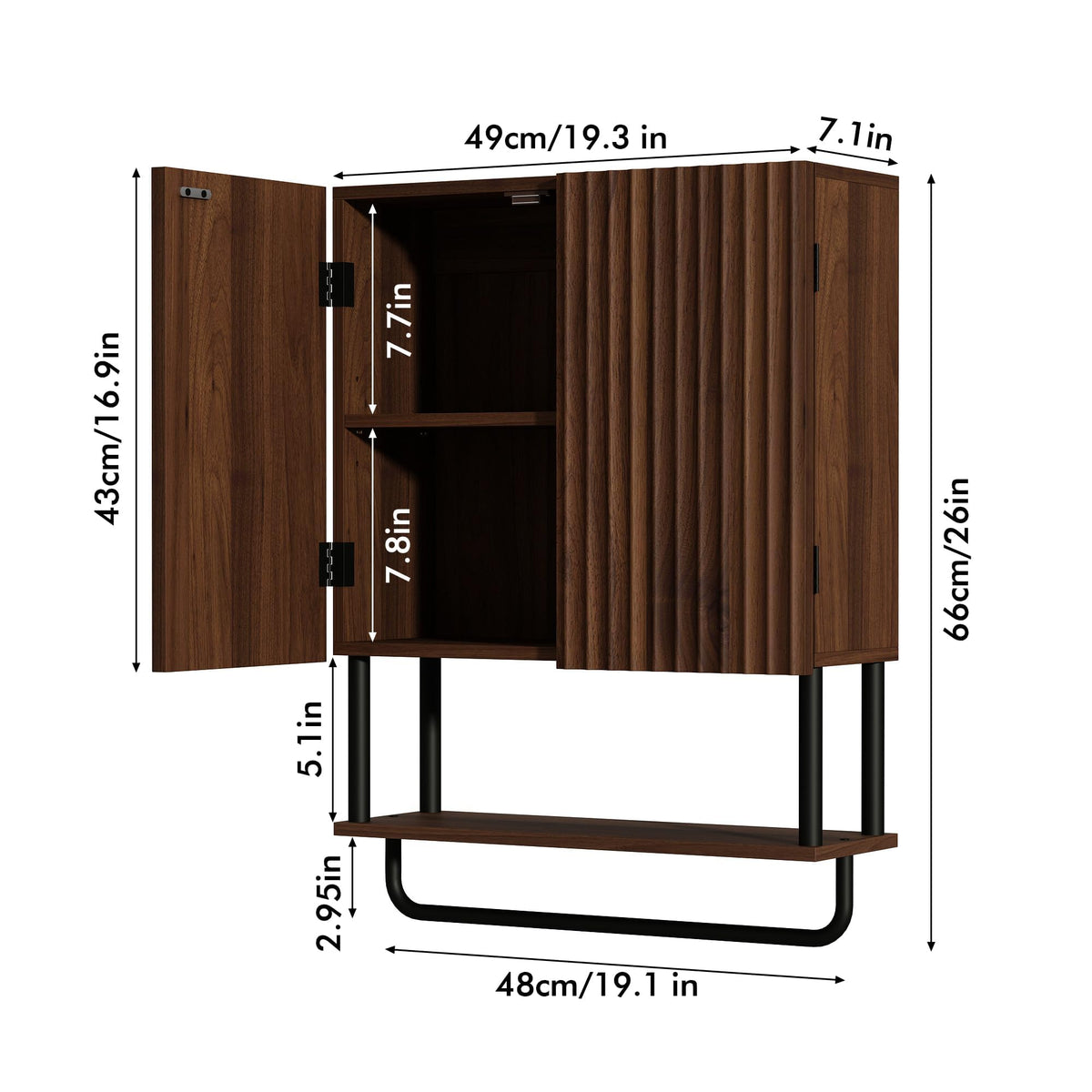 Fluted 2 Doors 3-Tier Bathroom Wall Cabinet O2766