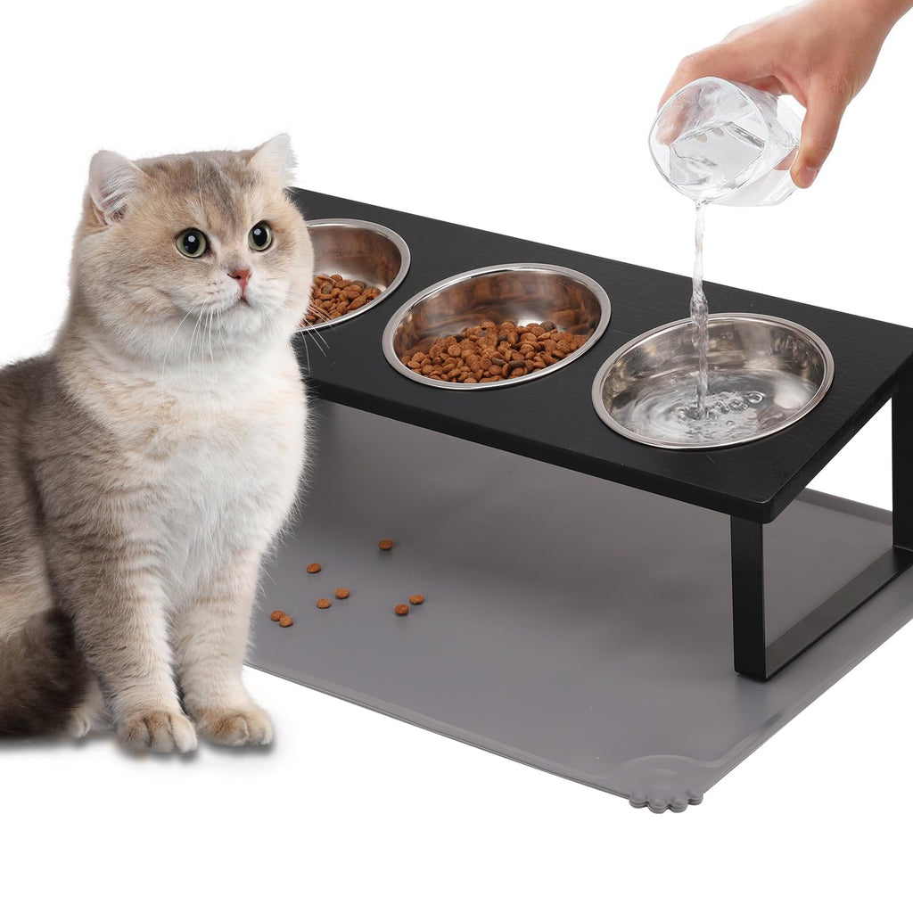 15° Tilted Stainless Steel Elevated Cat Bowls with Food Mat K18030