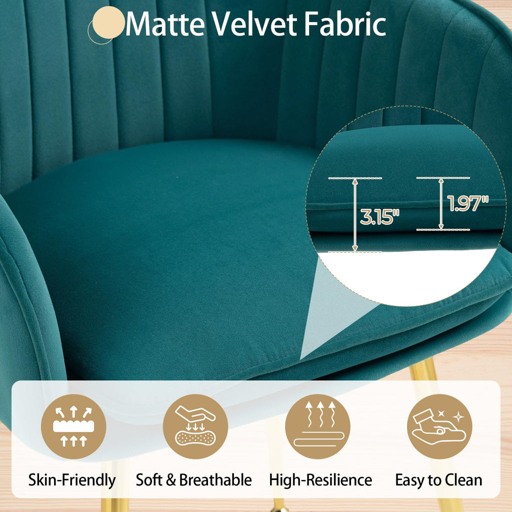 Velvet Accent Arm Chairs Set of 2 with Golden Legs C942254