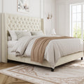 Queen Upholstered Bed Frame with Wingback E4097