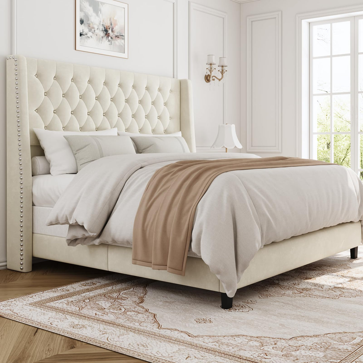 Queen Upholstered Bed Frame with Wingback E4097