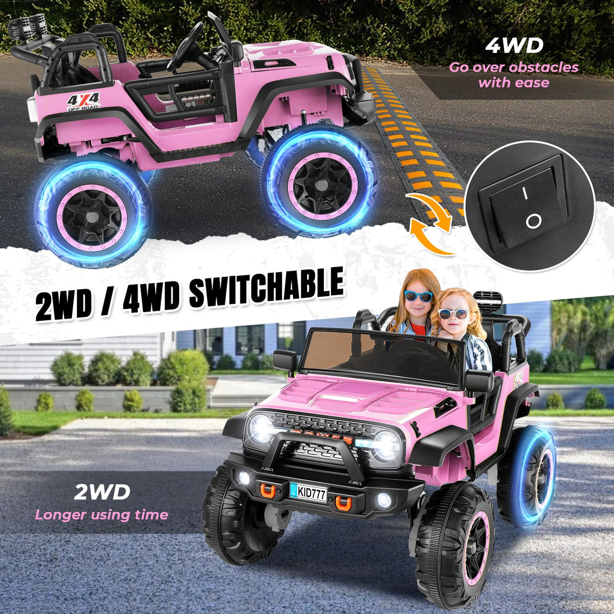 24V Ride On Toy 2 Seater 4WD Pink S32420