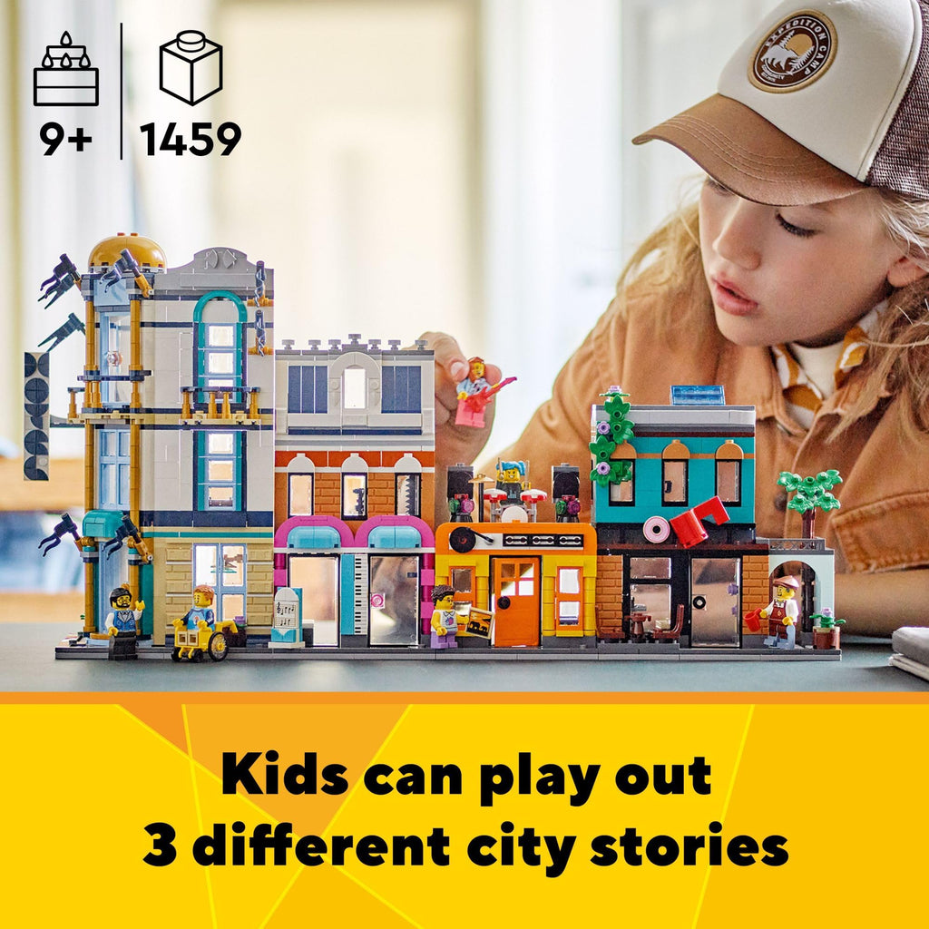 Building Toy Set, 3 in 1 City Art Deco Building, Market Street Hotel, Café Music Store and 6 Minifigures E77243
