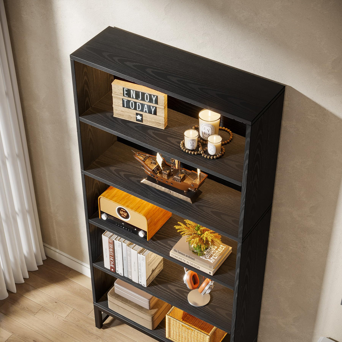 Black 70.8” 5-Tier Bookcase with LED Lights X2333