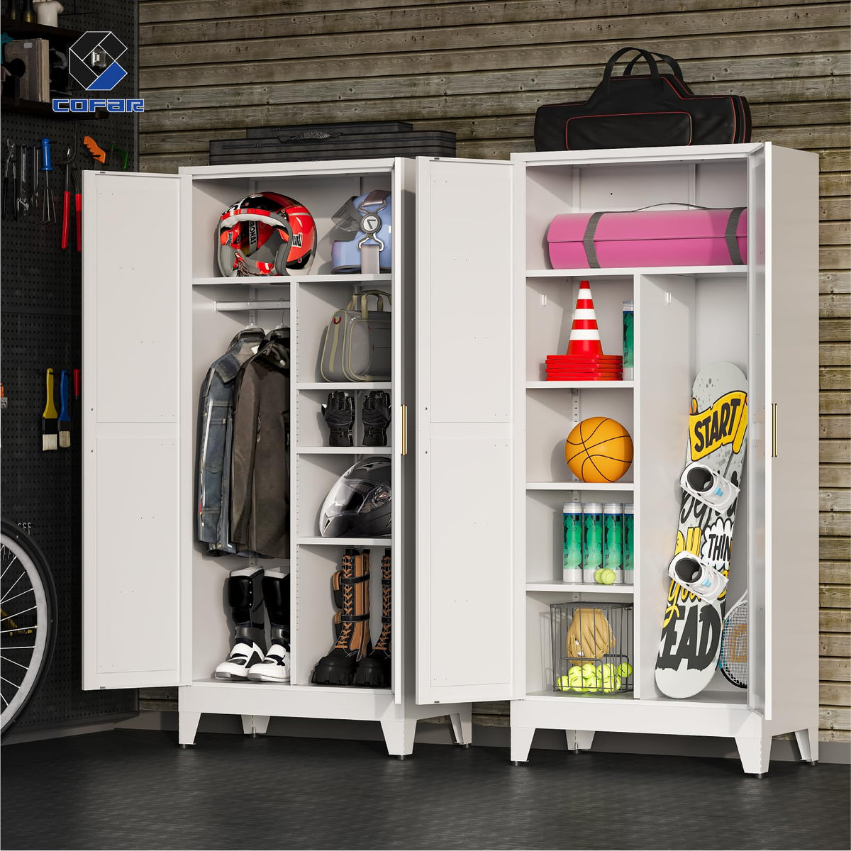 Metal Wardrobe Closet with Doors, 71'' Tall Steel Armoire with Shelves C77152