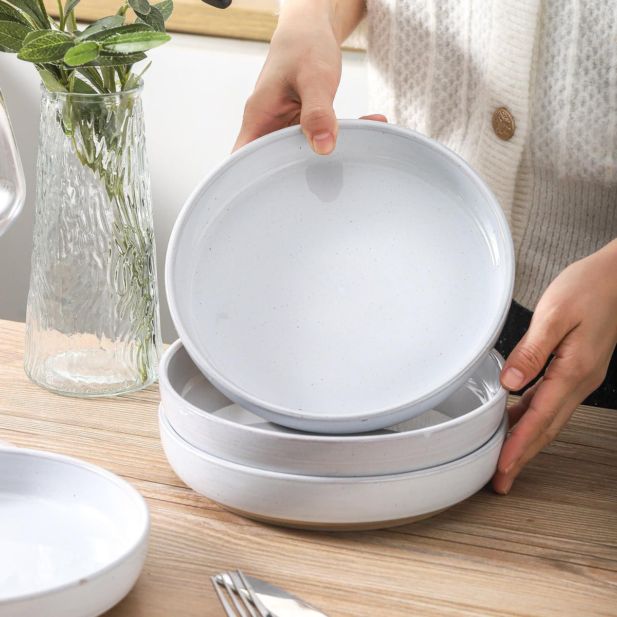 White Ceramic Pasta Bowls Set of 4, 26 oz H4730