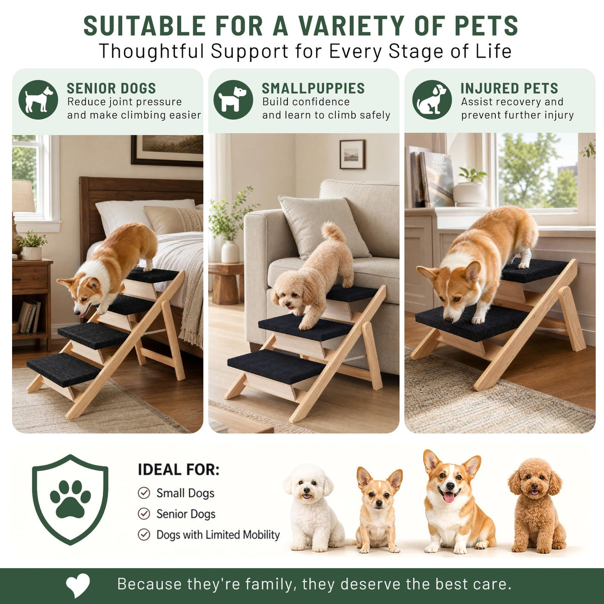 Wooden 2-in-1 Foldable Pet Stairs & Ramp G1303