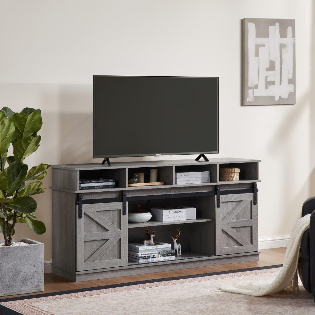 65" Grey Farmhouse TV Stand with Sliding Doors Z5597