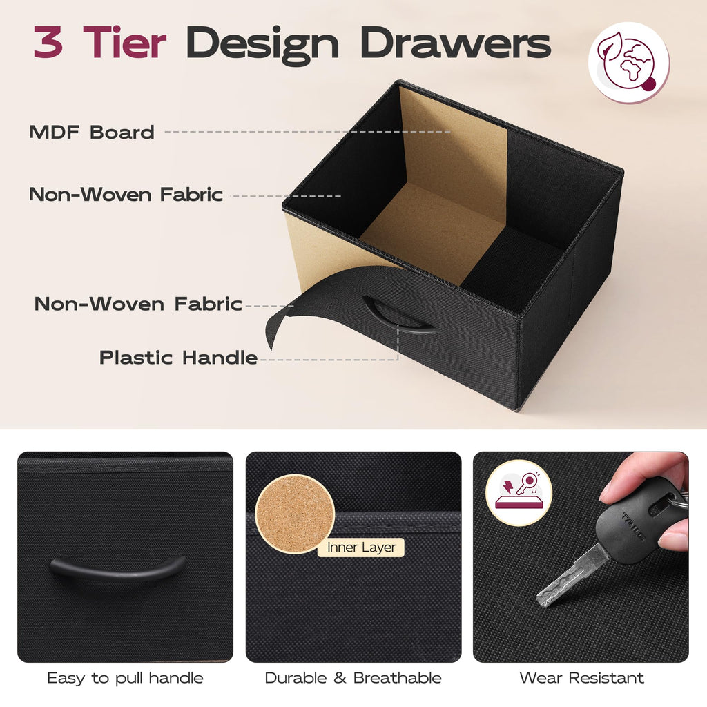 Black 6 Drawer Fabric Dresser D82049