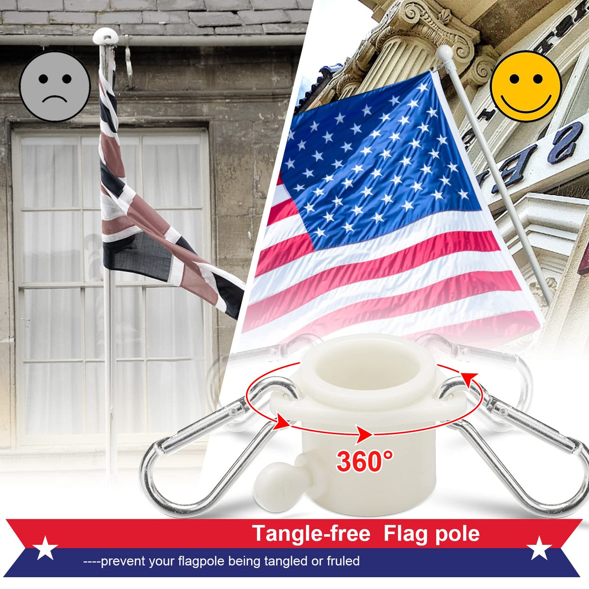 5ft Tangle Free Metal House Flag Pole with 3x5 Embroidered US Flag F366
