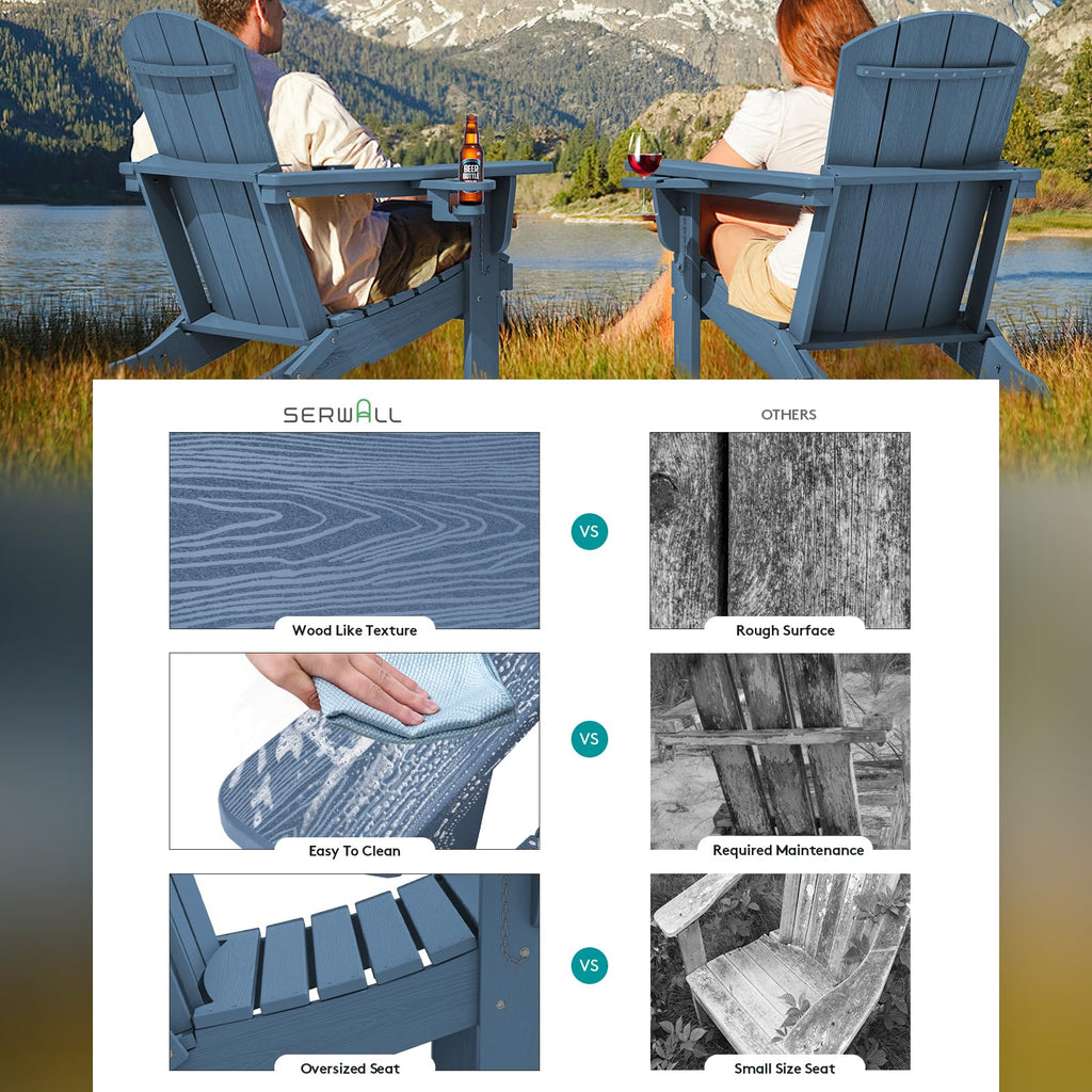 Blue Foldable Adirondack Chair Set of 2 with Cup Holders Q700