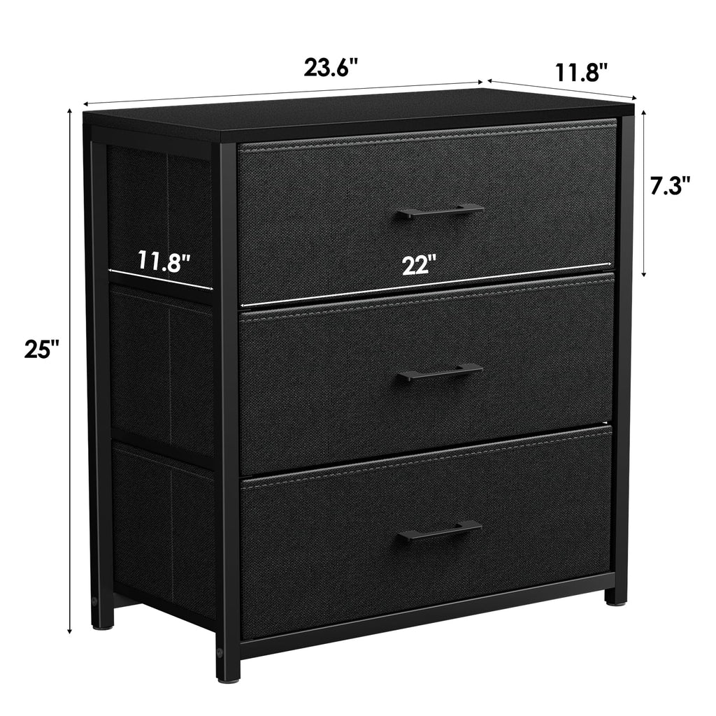 Black 3 Fabric Drawer Nightstand B358961