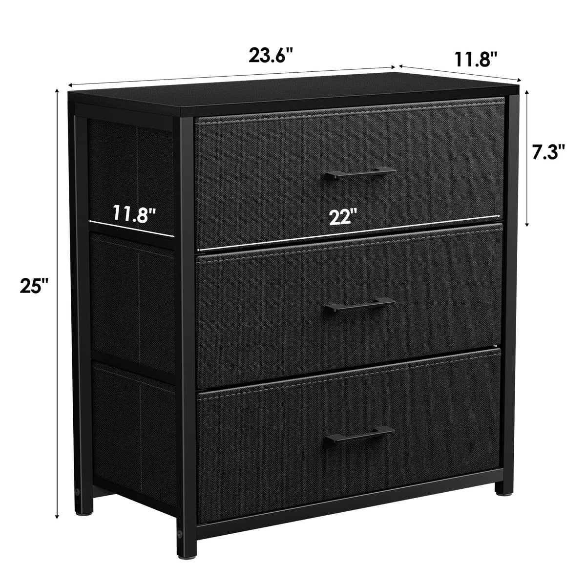 Black 3 Fabric Drawer Nightstand B358961