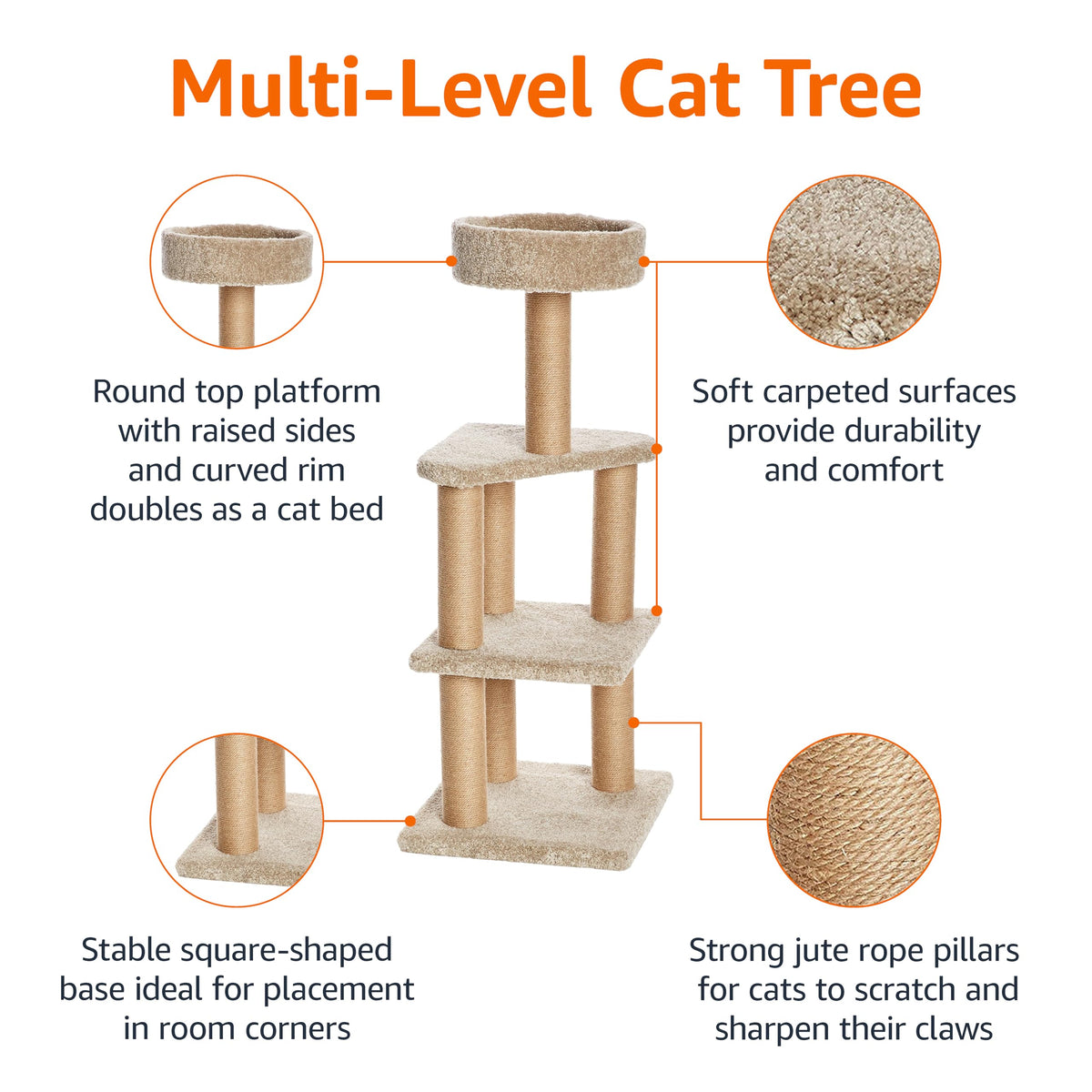 Beige Multi-Level Cat Tree Tower with Scratching Posts N179888