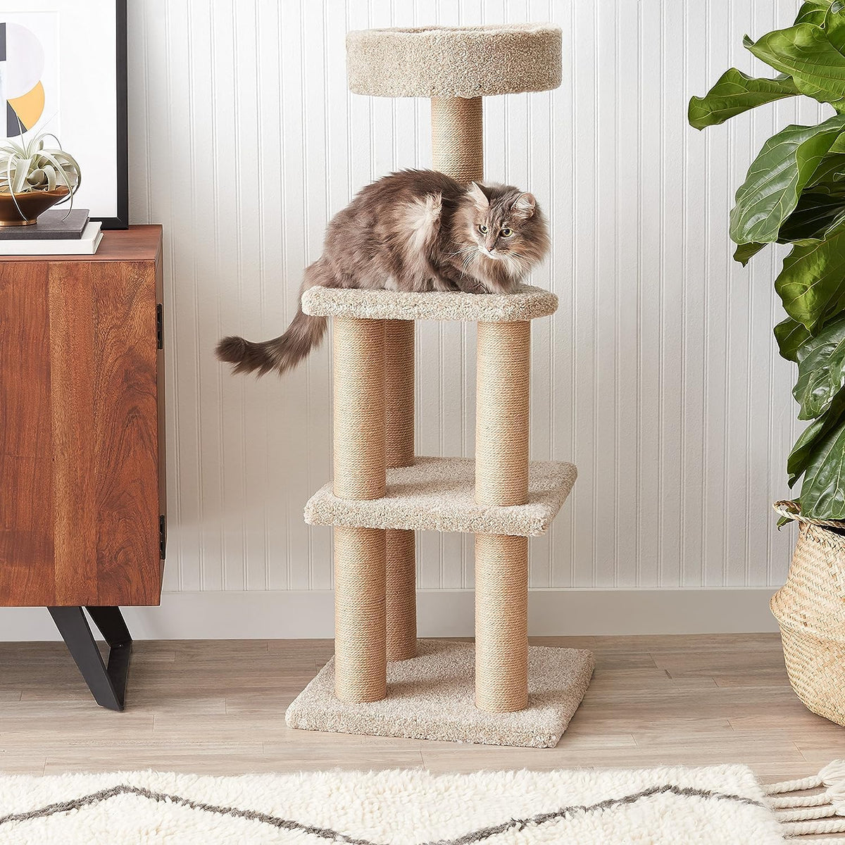 Beige Multi-Level Cat Tree Tower with Scratching Posts N179888